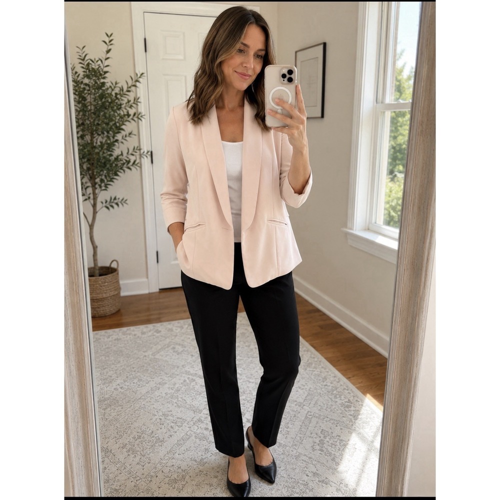 Skies Are Blue Blazer Womens Small Pink Shawl Collar 3/4 Sleeve Open Jacket